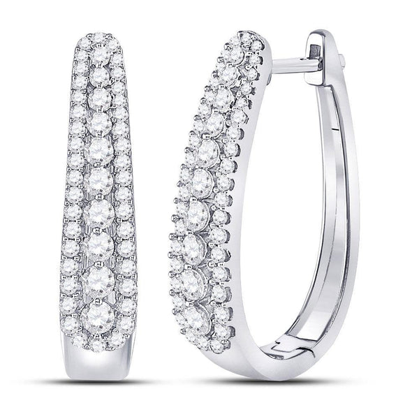 10K White Gold Round Diamond Oblong Hoop Earrings 7/8 Cttw - Gold Americas