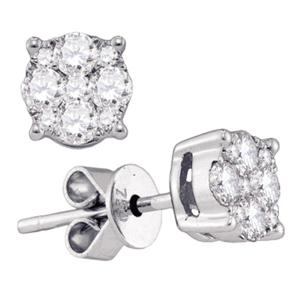 18K White Gold Round Diamond Cluster Stud Earrings 1/4 Cttw - Gold Americas