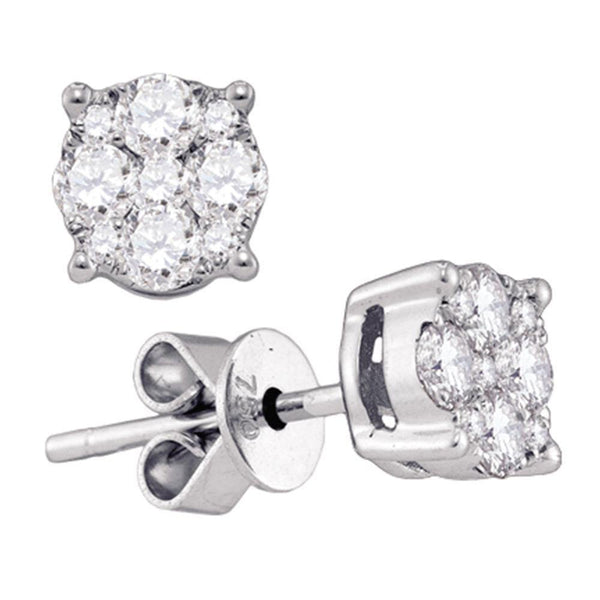 18K White Gold Round Diamond Cluster Stud Earrings 3/4 Cttw - Gold Americas