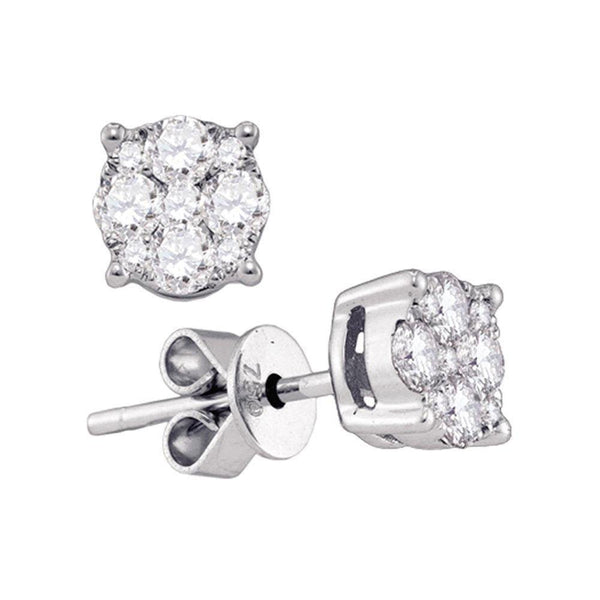 18K White Gold Round Diamond Cluster Stud Earrings 7/8 Cttw - Gold Americas