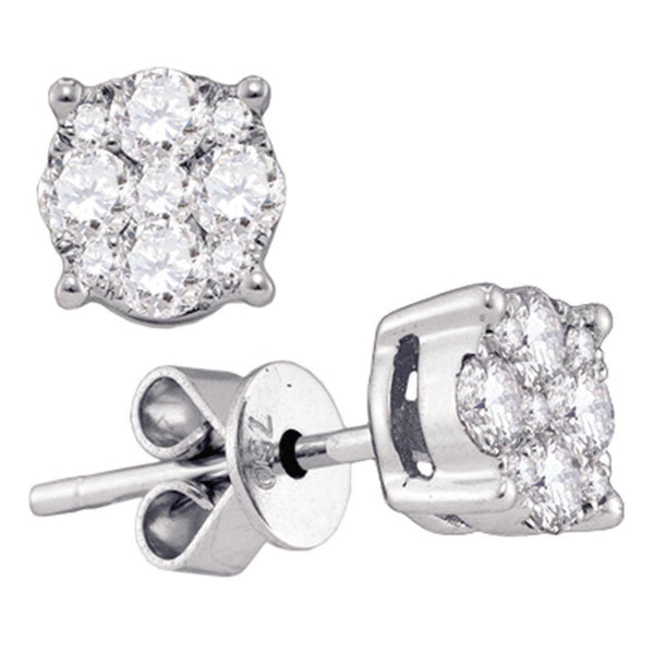 18K White Gold Round Diamond Cluster Stud Earrings 1-3/8 Cttw - Gold Americas