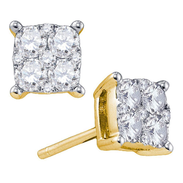 18K Yellow Gold Round Diamond Square Cluster Screwback Earrings 1.00 Cttw - Gold Americas