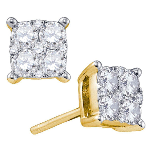 18K Yellow Gold Round Diamond Square Cluster Screwback Earrings 1-3/8 Cttw - Gold Americas