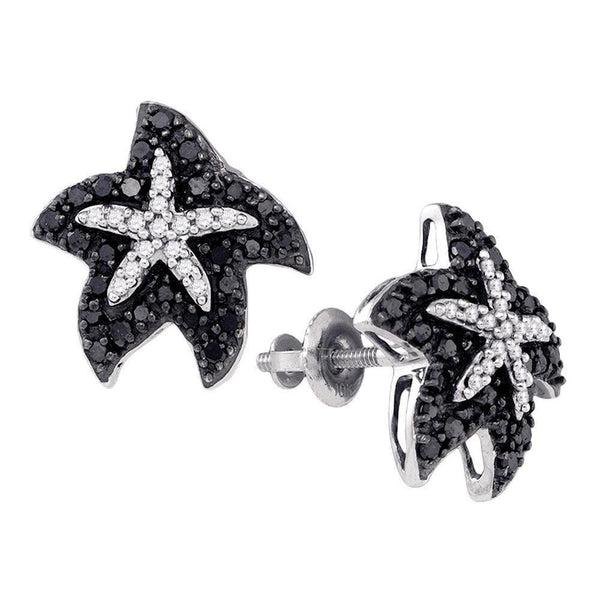 10K White Gold Round Black Color Enhanced Diamond Starfish Stud Earrings 3/8 Cttw - Gold Americas