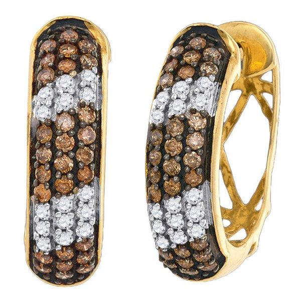 10K Yellow Gold Round Cognac-brown Color Enhanced Diamond Hoop Earrings 1.00 Cttw - Gold Americas