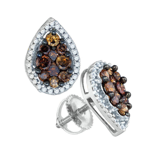 10K White Gold Round Brown Color Enhanced Diamond Teardrop Cluster Earrings 1.00 Cttw - Gold Americas
