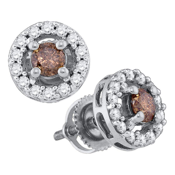 10k White Gold Cognac-brown Color Enhanced Round Diamond Screwback Stud Earrings 3/4 Cttw - Gold Americas