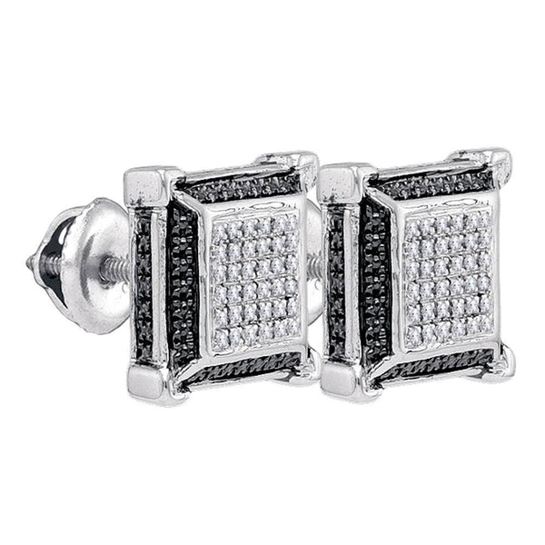 Sterling Silver Mens Round Diamond Cluster 3D Square Black Earrings 1/10 Cttw - Gold Americas