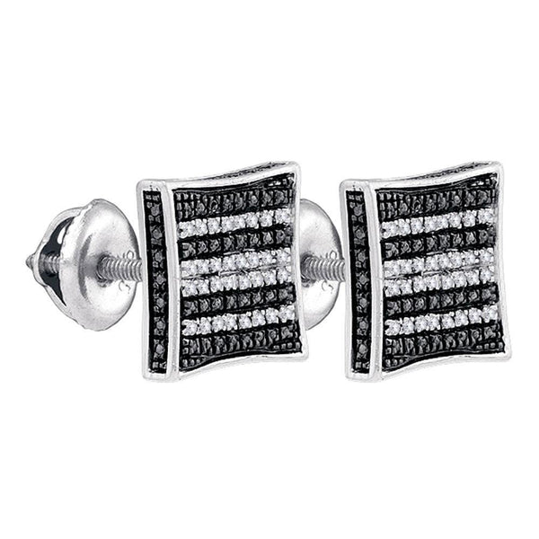 Sterling Silver Mens Round Black Color Enhanced Diamond Square Kite Stripe Earrings 1/10 Cttw - Gold Americas