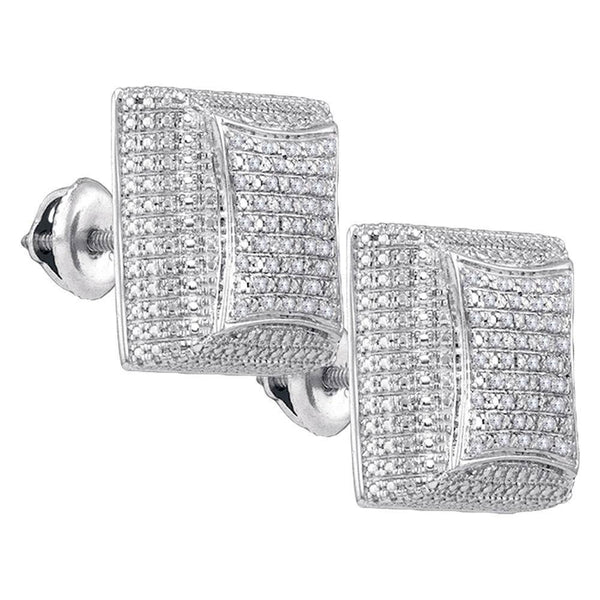 Sterling Silver Mens Round Diamond Square Dome Cluster Earrings 1/5 Cttw - Gold Americas
