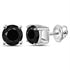 14K White Gold Unisex Round Black Color Enhanced Diamond Solitaire Stud Earrings 2.00 Cttw