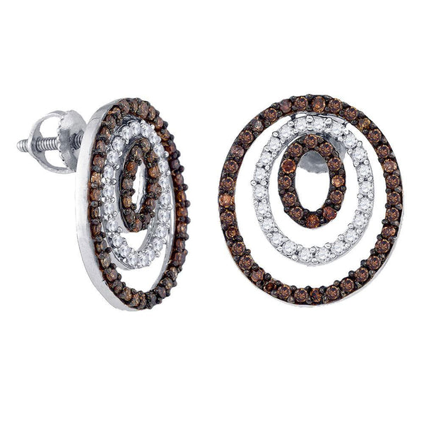 Sterling Silver Round Brown Color Enhanced Diamond Circle Stud Earrings 1.00 Cttw