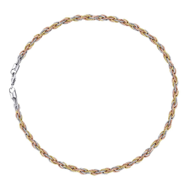 925 Sterling Silver 11.9gms Rose & Gold Plated Spring Omega Bracelet  7" Unisex - Gold Americas