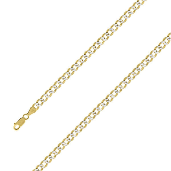 14k Yellow Gold Finish 7mm Silver Pave Cuban Chain Size- 8" - Gold Americas