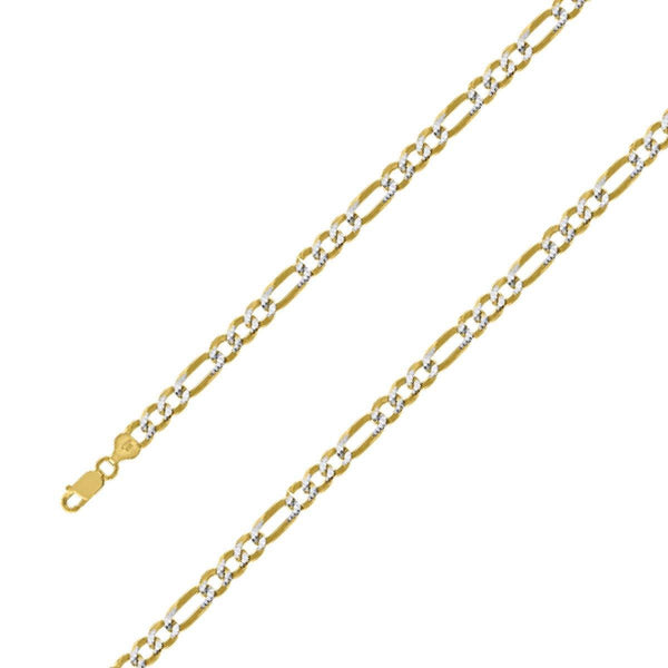 14k Yellow Gold Plated 7mm Silver Pave Figaro Chain Size- 9" - Gold Americas
