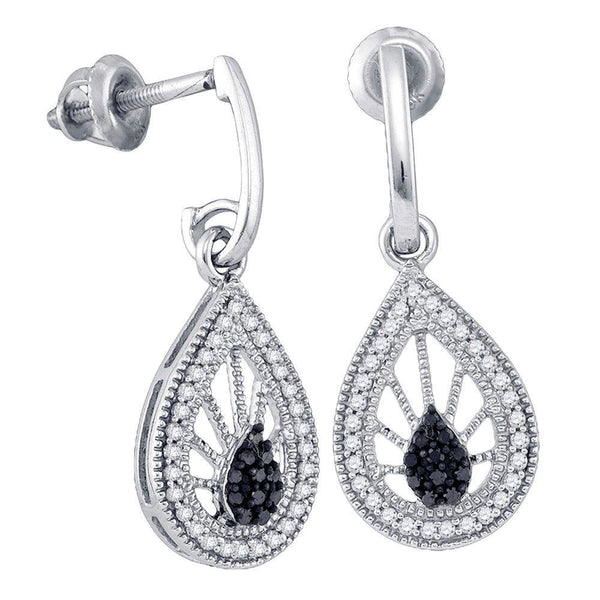 10K White Gold Black Color Enhanced Diamond Teardrop Dangle Earrings 1/3 Cttw - Gold Americas