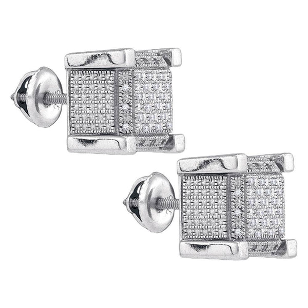 Sterling Silver Mens Round Diamond 3D Square Cluster Stud Earrings 1/5 Cttw - Gold Americas