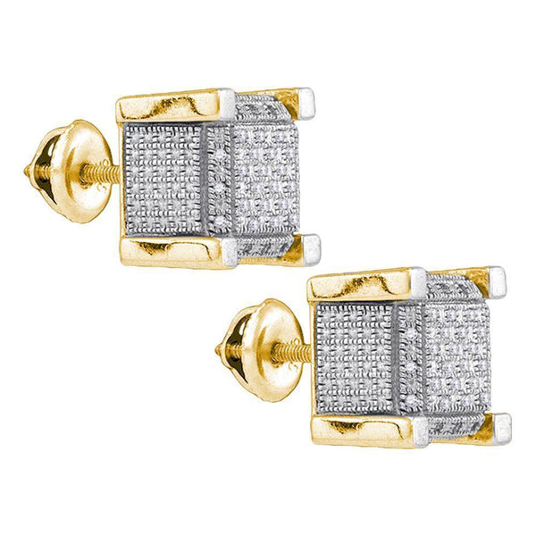 Yellow-tone Sterling Silver Mens Round Diamond 3D Square Cluster Stud Earrings 1/5 Cttw - Gold Americas