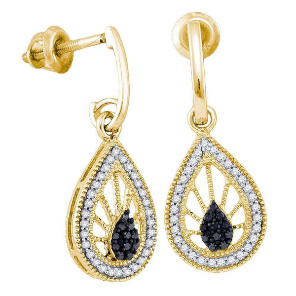 10K Yellow Gold Black Color Enhanced Diamond Teardrop Dangle Earrings 1/3 Cttw - Gold Americas