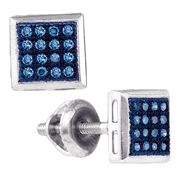 10k White Gold Blue Color Enhanced Diamond Square Cluster Screwback Stud Earrings 1/10 Cttw - Gold Americas
