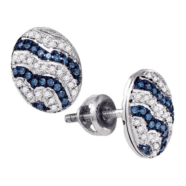 10K White Gold Round Blue Color Enhanced Diamond Cluster Earrings 1/5 Cttw - Gold Americas