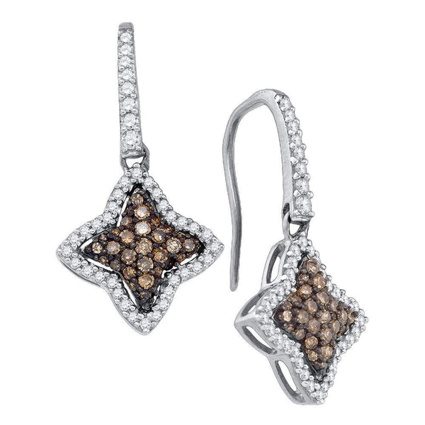 10K White Gold Round Cognac-brown Color Enhanced Diamond Star Dangle Earrings 5/8 Cttw - Gold Americas