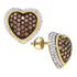10K Yellow Gold Round Cognac-brown Color Enhanced Diamond Heart Cluster Earrings 1-1/3 Cttw - Gold Americas