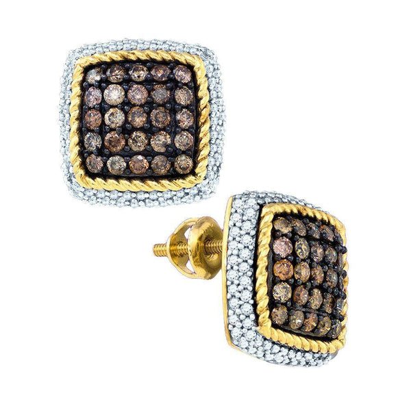 10K Yellow Gold Round Cognac-brown Color Enhanced Diamond Square Rope Frame Earrings 1-1/4 Cttw - Gold Americas