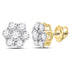 14K Yellow Gold Round Diamond Cluster Stud Earrings 1-3/8 Cttw - Gold Americas