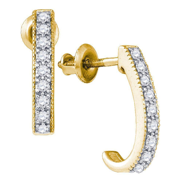 10K Yellow Gold Round Diamond Half J Hoop Earrings 1/5 Cttw - Gold Americas