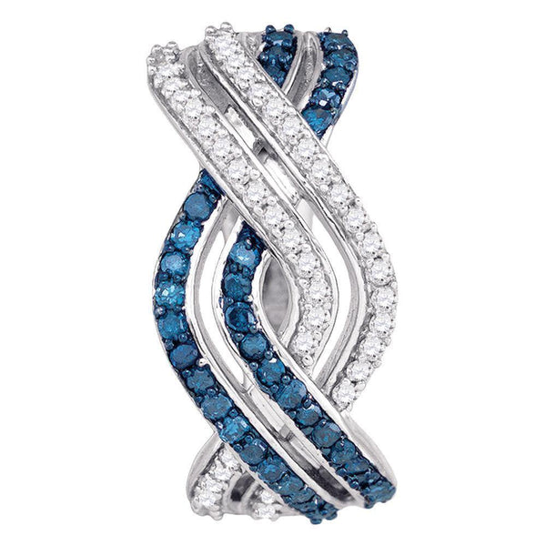 10K White Gold Round Blue Color Enhanced Diamond Entwined Woven Stripe Hoop Earrings 5/8 Cttw - Gold Americas