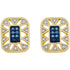 10K Yellow Gold Round Blue Color Enhanced Diamond Rectangle Frame Cluster Earrings 1/4 Cttw - Gold Americas