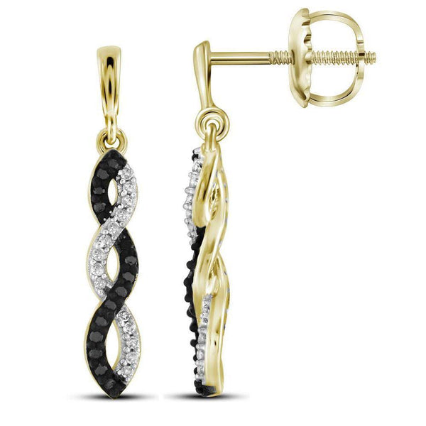 18K Yellow Gold Round Black Color Enhanced Diamond Dangle Earrings 1/6 Cttw - Gold Americas