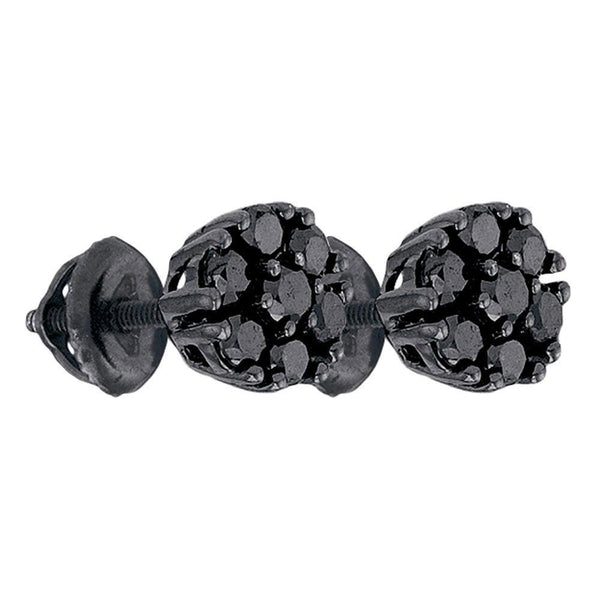 Black-finish Sterling Silver Mens Round Black Color Enhanced Diamond Cluster Earrings 1.00 Cttw - Gold Americas