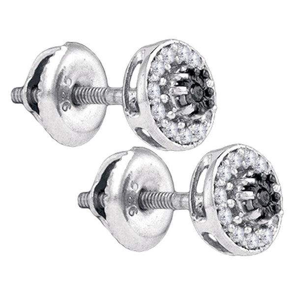 Sterling Silver Round Color Enhanced Black Diamond Stud Earrings 1/6 Cttw