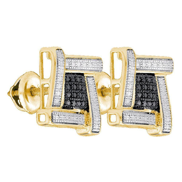 Yellow-tone Sterling Silver Mens Round Black Color Enhanced Diamond Square Cluster Earrings .03 Cttw - Gold Americas