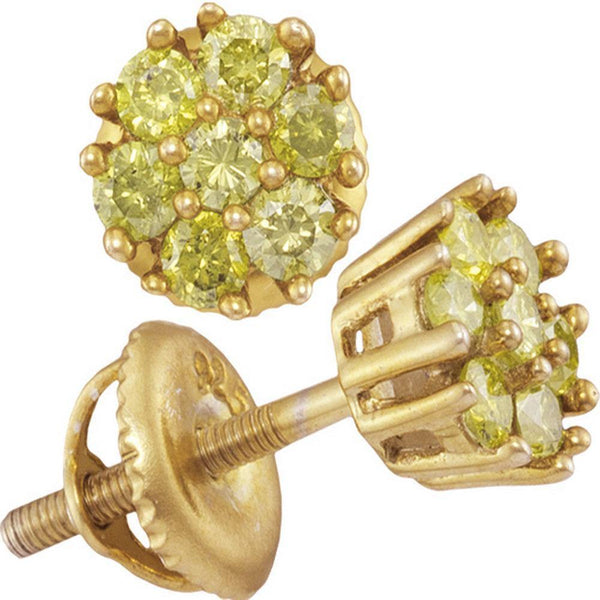 Yellow-tone Sterling Silver Round Yellow Color Enhanced Diamond Flower Cluster Earrings 1/2 Cttw - Gold Americas