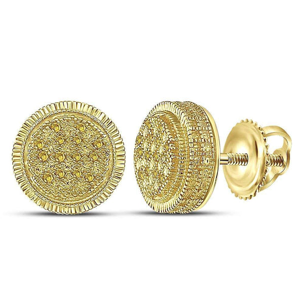 Yellow-tone Sterling Silver Round Yellow Color Enhanced Diamond Cluster Earrings 1/10 Cttw - Gold Americas