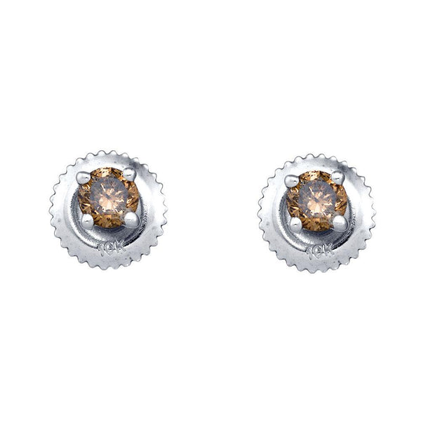 10K White Gold Round Brown Color Enhanced Diamond Solitaire Stud Earrings 1/4 Cttw