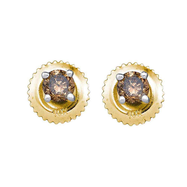10K Yellow Gold Round Brown Color Enhanced Diamond Stud Earrings 1/2 Cttw