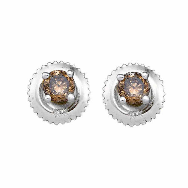 10K White Gold Round Brown Color Enhanced Diamond Stud Earrings 1/2 Cttw