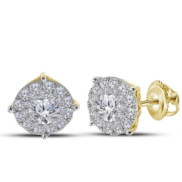 14K Yellow Gold Round Diamond Cluster Earrings 2.00 Cttw - Gold Americas