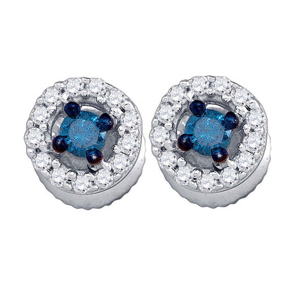 10K White Gold Round Blue Color Enhanced Diamond Stud Earrings 1/3 Cttw - Gold Americas
