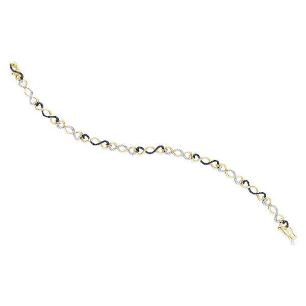 Yellow-tone Sterling Silver Womens Round Black Diamond Infinity Bracelet 1/4 Cttw