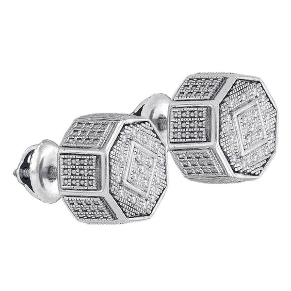 Sterling Silver Unisex Round Diamond Octagon Cluster Stud Earrings 1/10 Cttw - Gold Americas