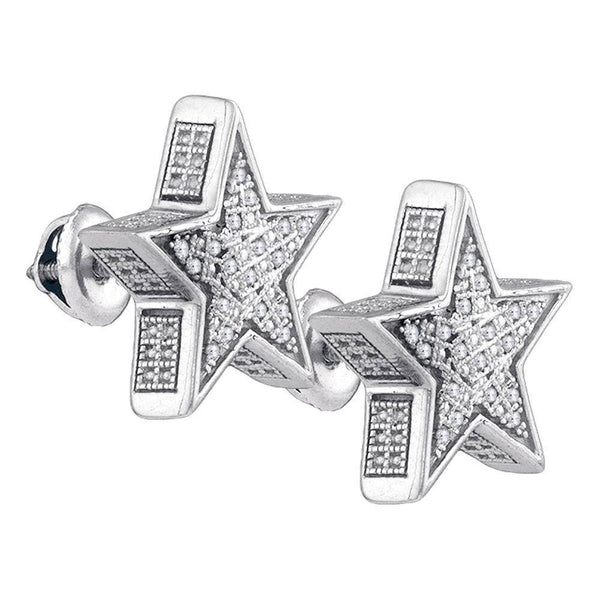 Sterling Silver Mens Round Diamond 3D Star Stud Earrings 1/8 Cttw - Gold Americas