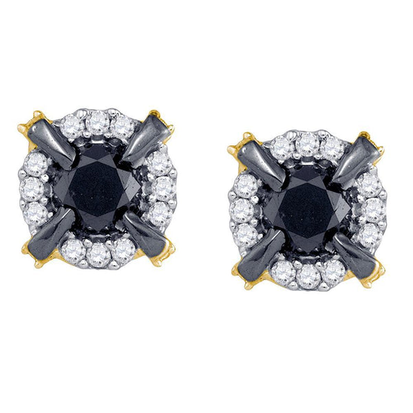 10K Yellow Gold Round Black Color Enhanced Diamond Stud Earrings 1.00 Cttw