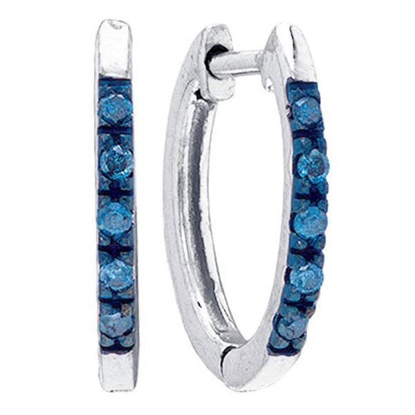 Sterling Silver Round Blue Color Enhanced Diamond Hoop Earrings 1/10 Cttw - Gold Americas