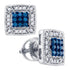 10K White Gold Round Blue Color Enhanced Diamond Square Cluster Earrings 1/3 Cttw - Gold Americas