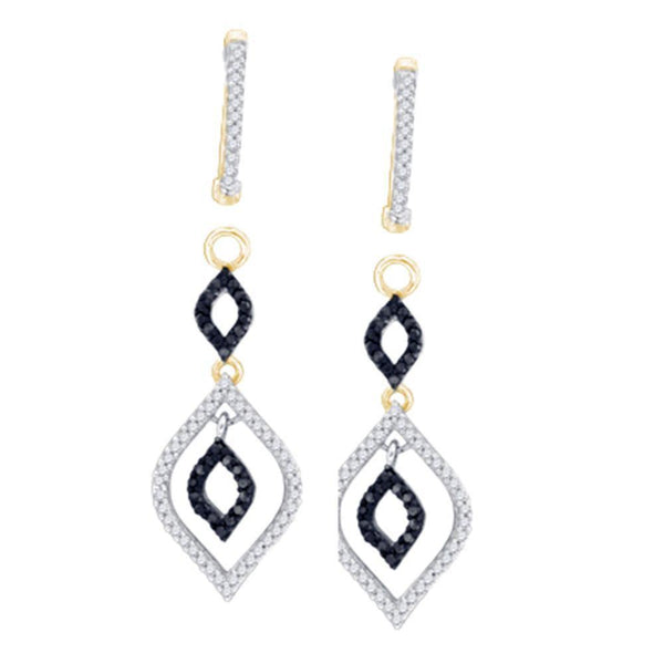 10K Yellow Gold Round Black Color Enhanced Diamond Oval Dangle Earrings 1/2 Cttw - Gold Americas